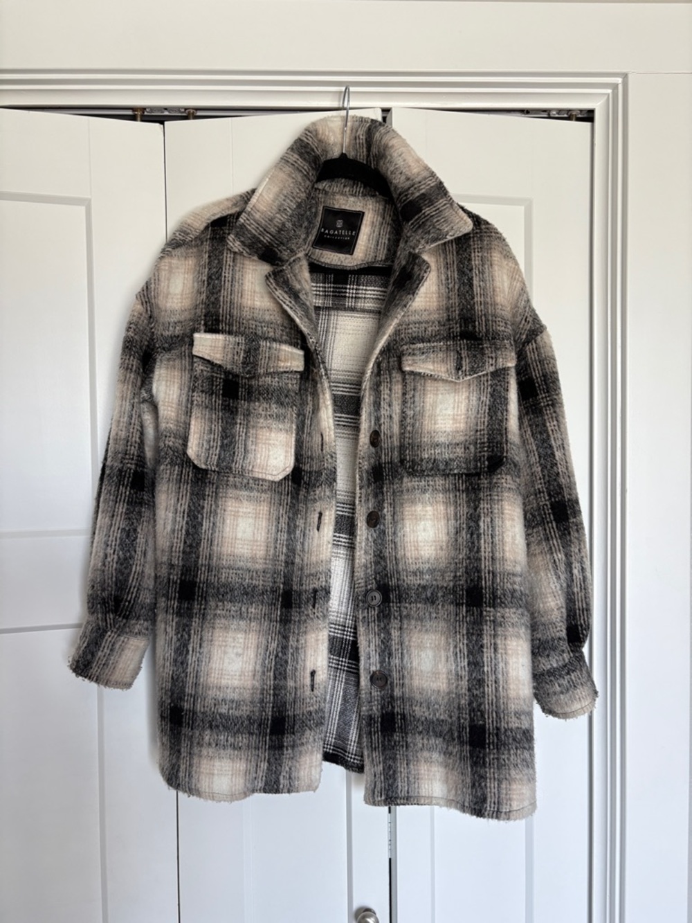 Bagatelle Collection Plaid Oversized Shacket in Black & Cream